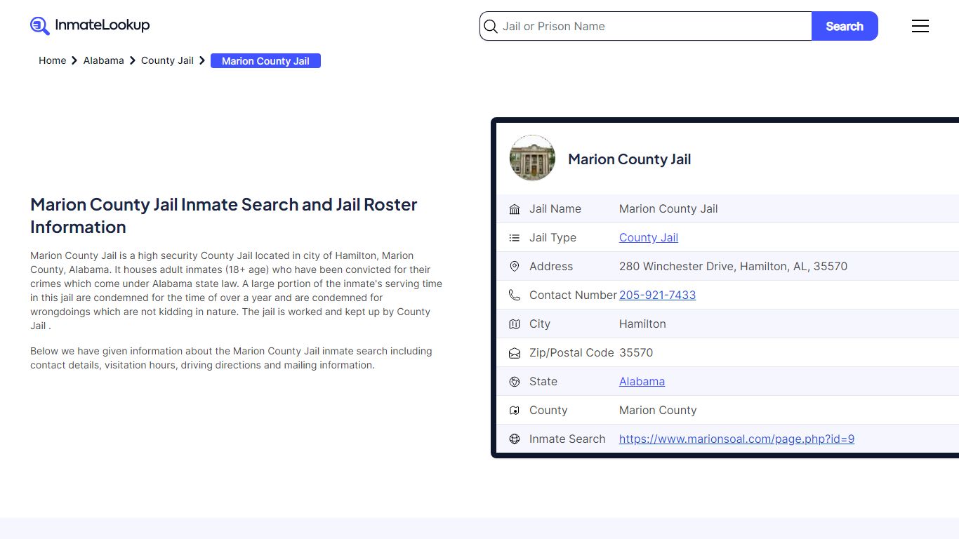 Marion County Jail Inmate Search - Hamilton Alabama - Inmate Lookup